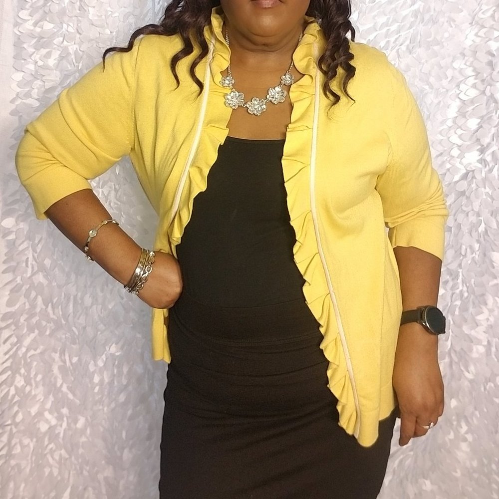 Jones Wear Yellow Ruffle Cardigan - Picture 2 of 8